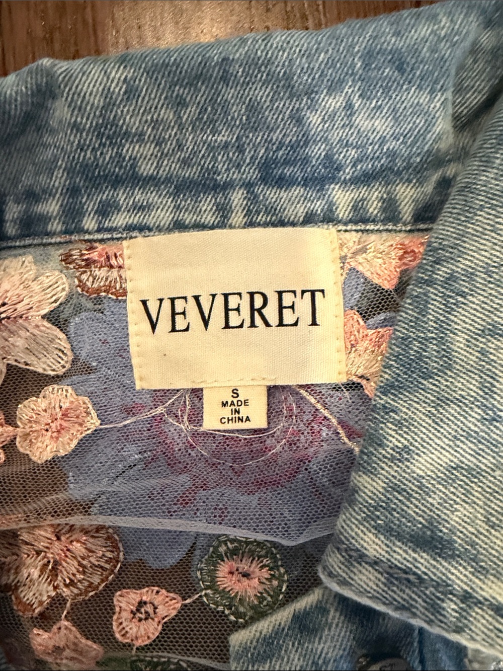 Vervet Sheer Floral Embroidered Denim Jacket - Blue - Picture 4 of 6